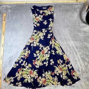 Amelia Navy Spring Floral knee length dress sz Small? Measurements in pics